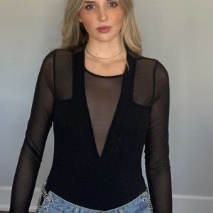 Black mesh bodysuit long sleeve